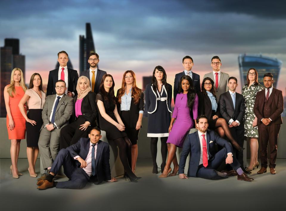  The Apprentice Series 13 contestants (L-R) James White, Ross Fretten, Jeff Wan, Andrew Brady, Jade English, Sarah Lynn, Charles Burns, Bushra Shaikh, Sarah-Jayne Clark, Michaela Wain, Siobhan Smith, Joanna Jarjue, Anisa Topan, Elliot Van Emden, Elizabeth McKenna, Sajan Shah, Danny Grant, Harrison Jones