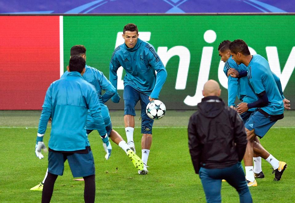  Cristiano Ronaldo was among the stars training in Dortmund on Monday