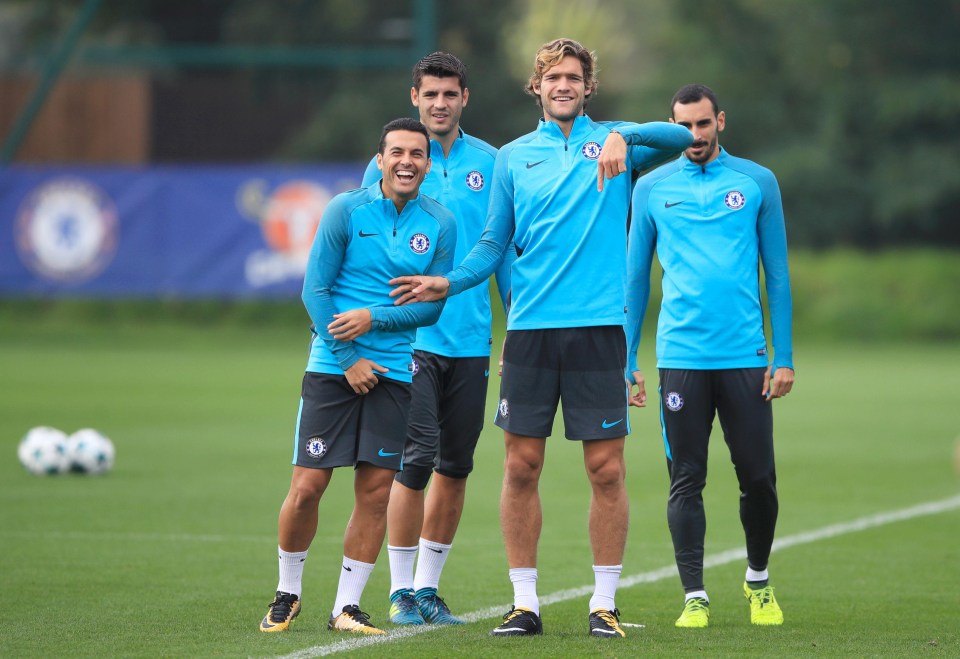 Chelsea stars looked relaxed and joked in training ahead of their clash with Atletico Madrid