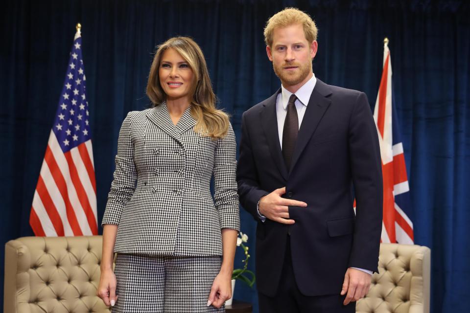 Prince Harry poses with US first lady Melania Trump for the first time as she leads the USA team delegation ahead of the Invictus Games