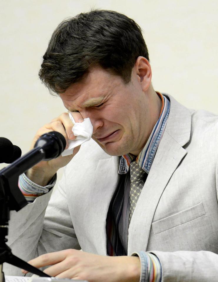  Otto Warmbier wipes his eyes at his trial, after which he was not seen until he was flown home in a coma