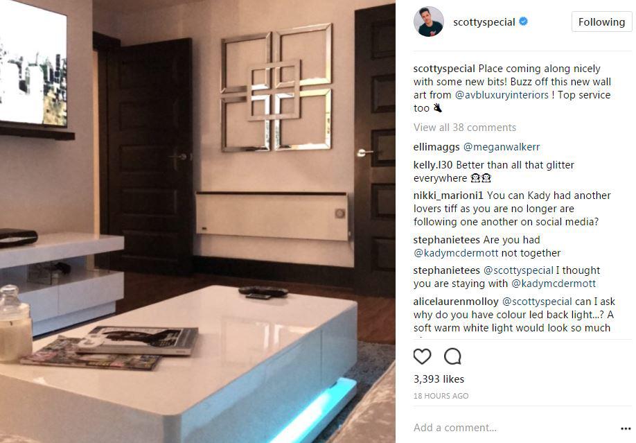  Fans noticed that they were living apart, after Scott shared a snap of his new living room which looks very different to Kady's