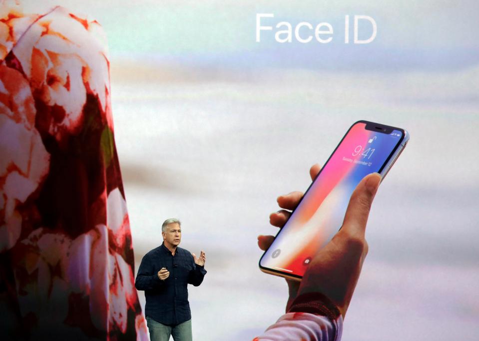  Phil Schiller, Apple's senior vice president of worldwide marketing, reveals Face ID and other iPhone X features at a recent launch event