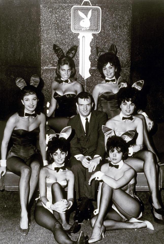  Hugh Hefner with his Playboy Bunnies in 1964