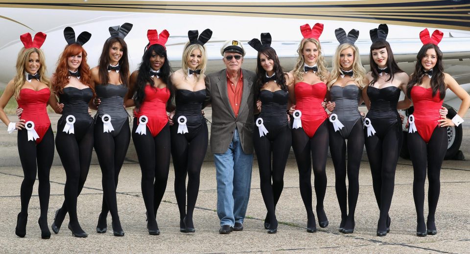  Hugh with the Bunnies at Stansted. The Jet Bunnies were trained flight attendants