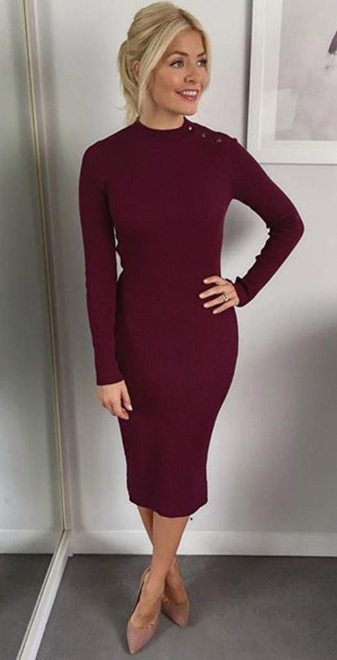  Burgundy midi dress, £19.99, Bershka; nude courts, £149, Kurt Geiger