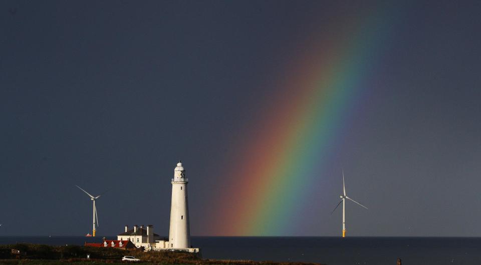  A rainbow over St Mary's Lighthouse near Whitley Bay in Tyne and Wear, as more unsettled conditions look likely for this weekend