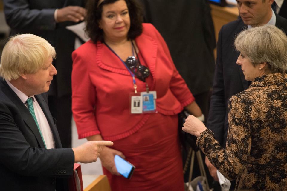  Mr Johnson and Mrs May arrived at the UN summit in New York together