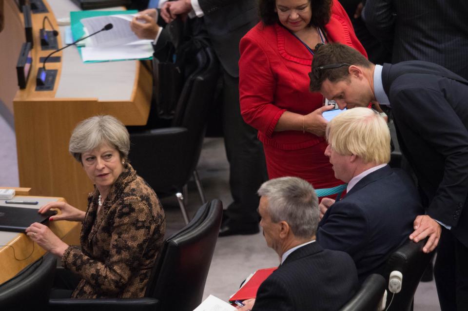  Theresa May was seen shooting Boris Johnson a dark look at the UN General Assembly today