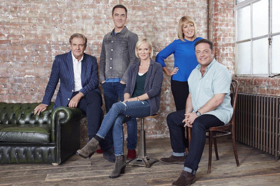  Robert Bathurst, far left, James Nesbit, second left, and Fay Ripley, second right, will be on The One Show this evening