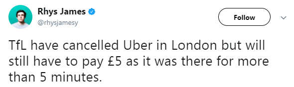  Rhys James made a joke about Uber's £5 cancellation fee