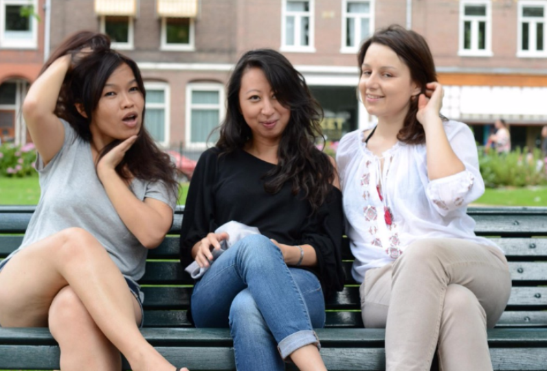  Nathalie, pictured centre with pals, was left without a dress on the m0rning of her wedding