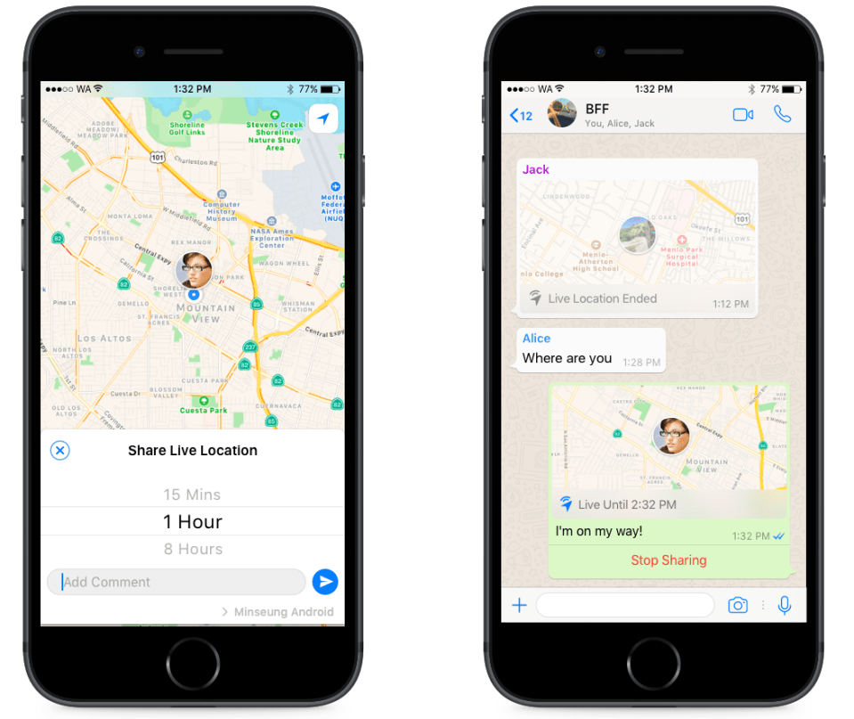 WhatsApp Live Location is available on both Android and iPhone