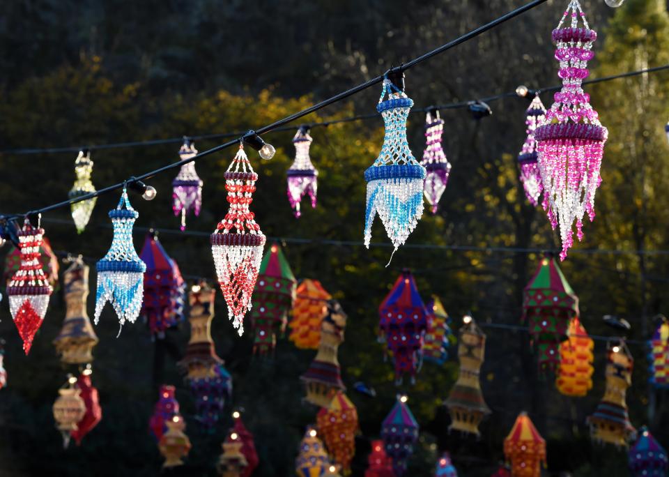  Coloured lanterns hang up in Princes Street Gardens, Edinburgh during the annual Diwali celebrations