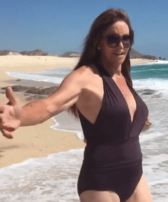  Caitlyn Jenner lived out her fantasy by walking along a beach in a swimsuit today