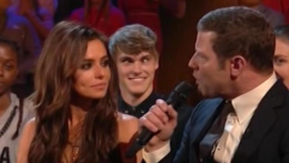  As she was interviewed by Dermot O'Leary, the young man started to cross his eyes