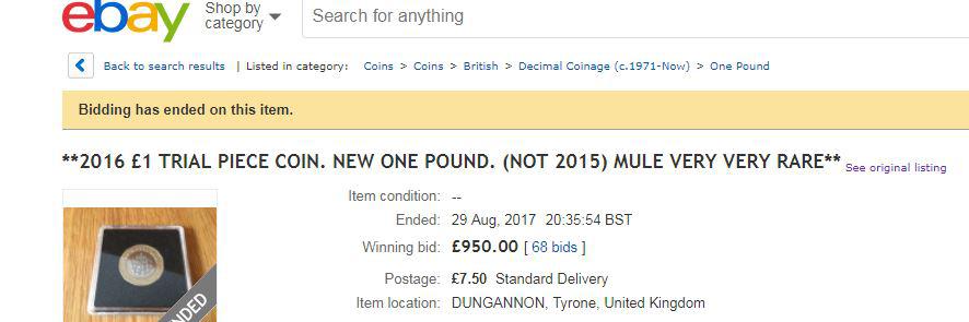  One trial coin has sold for as much as £950 on the auction website