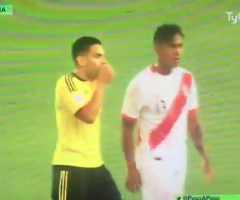  Radamel Falcao could be seen talking behind a cupped hand during the draw between Colombia and Peru