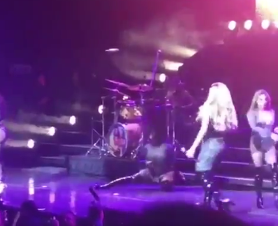  Fifth Harmony's Normani Kodei took a tumble as she performed on stage in Brazil - but managed to style it out by hilariously pretending it was part of her routine