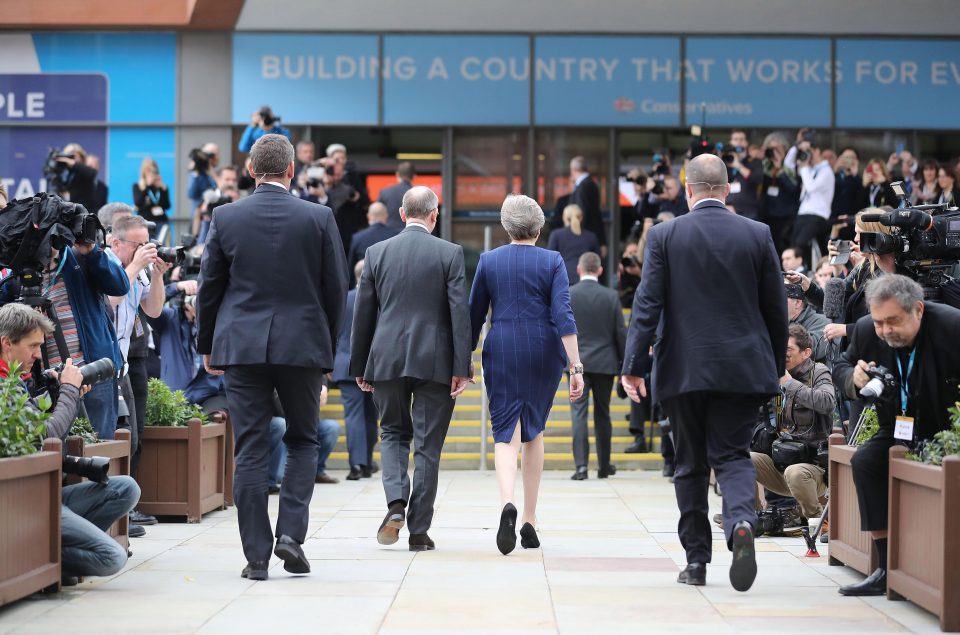  Theresa May arrives with husband Philip to deliver her keynote speech to delegates and party members on the last day of the Conservative Party Conference.