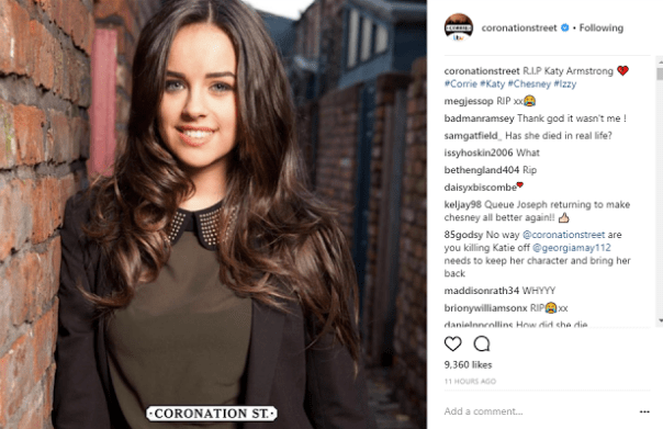  Coronation Street sparked a frenzy among fans last night with an Instagram upload which left some wondering if actress Georgia May Foote had died