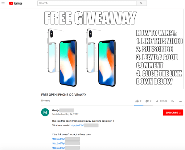  This iPhone X 'giveaway' was published on YouTube