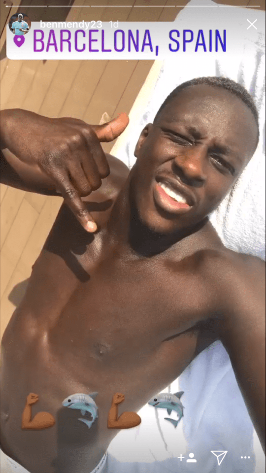 Benjamin Mendy posed from a rooftop in Barcelona where he is recovering following his knee surgery