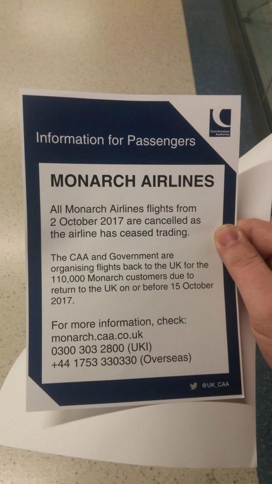  A note was handed to passengers at Gatwick Airport this morning