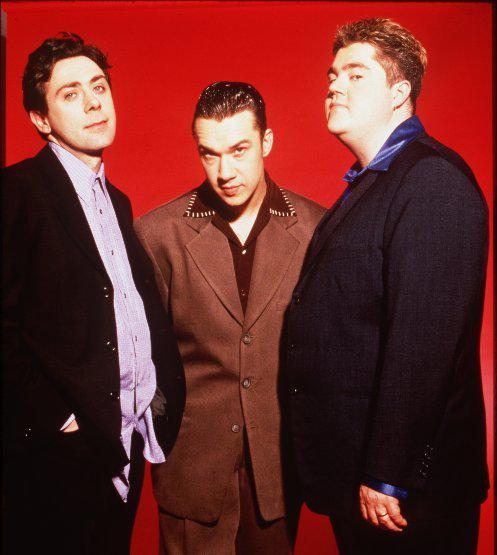 Sean Hughes, left, with Phil Jupitus, right, and Mark Lamarr, centre