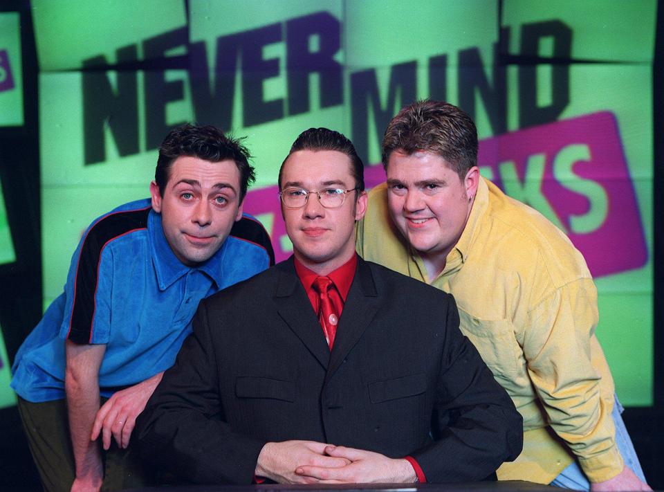 Hughes, left, rose to fame appearing on Never Mind The Buzzcocks