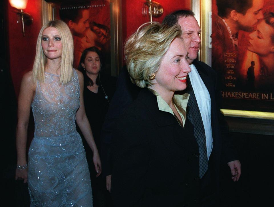  Hillary Clinton,Harvey Weinstein and Gwyneth Paltrow at the 1998 premiere of Shakespeare in Love