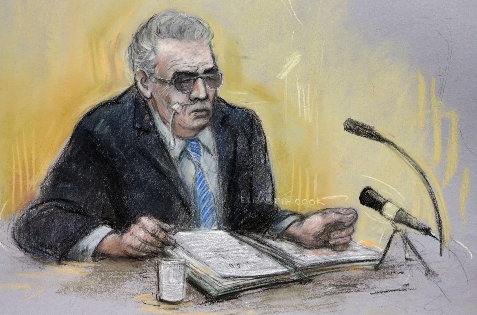 A court sketch of Brady in June 2013 at the Manchester Civil Justice Centre