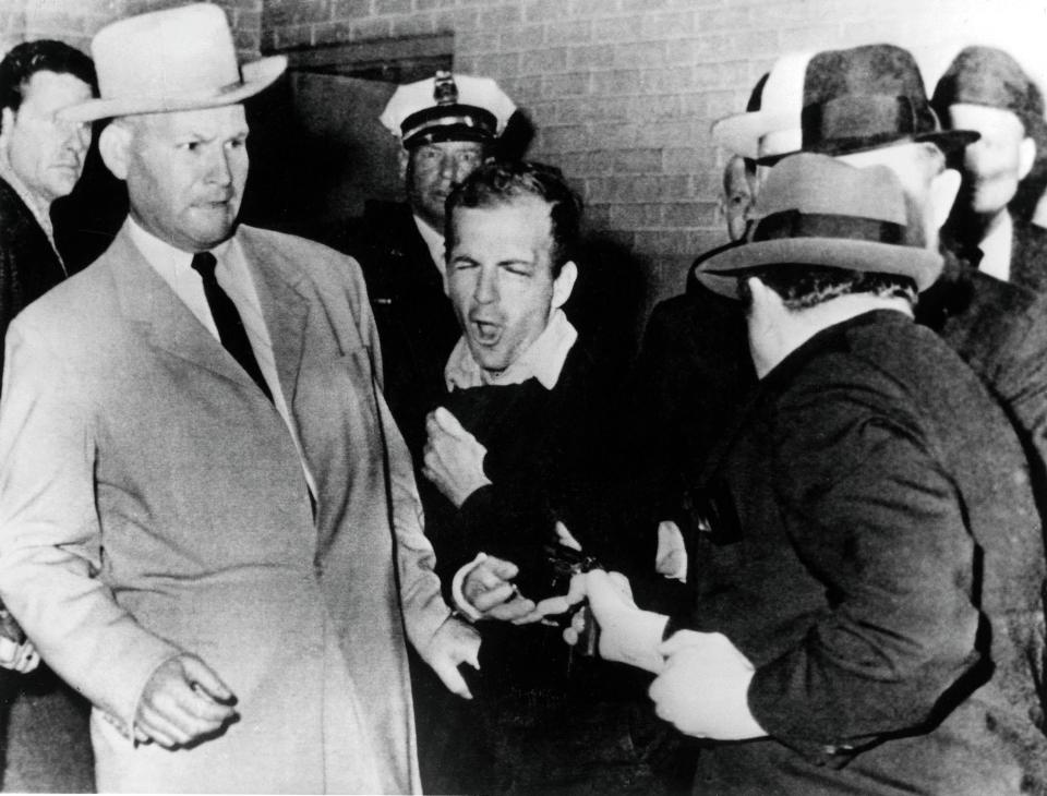 Lee Harvey Oswald is shot by Dallas night club owner Jack Ruby