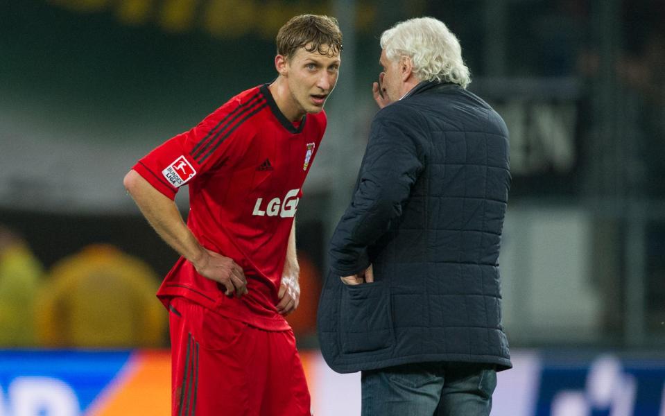  Kiessling with Leverkusen chief Rudi Voller after the game