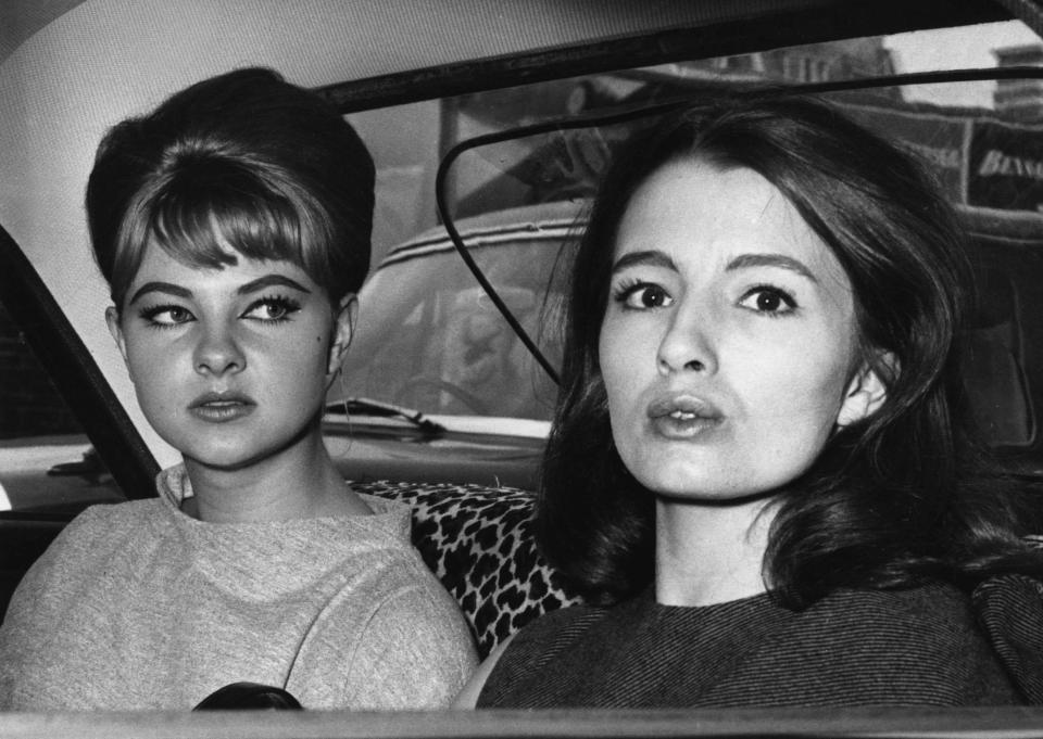  Christine with her friend Mandy Rice-Davies during the trial of Stephen Ward in 1963