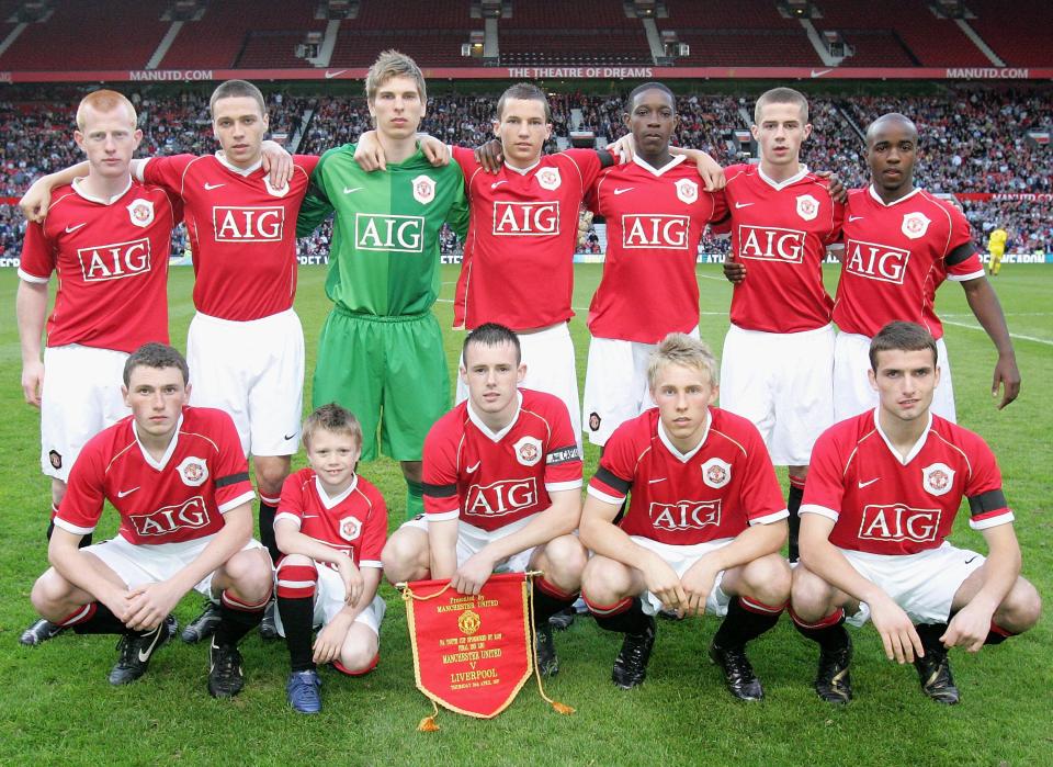  Eckersley, far left, came through the ranks at United with the likes of Danny Drinkwater and Danny Welbeck