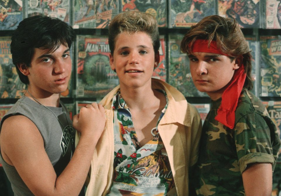 Corey Haim, centre, shot to fame starring in The Lost Boys, with his best friend Corey Feldman, right