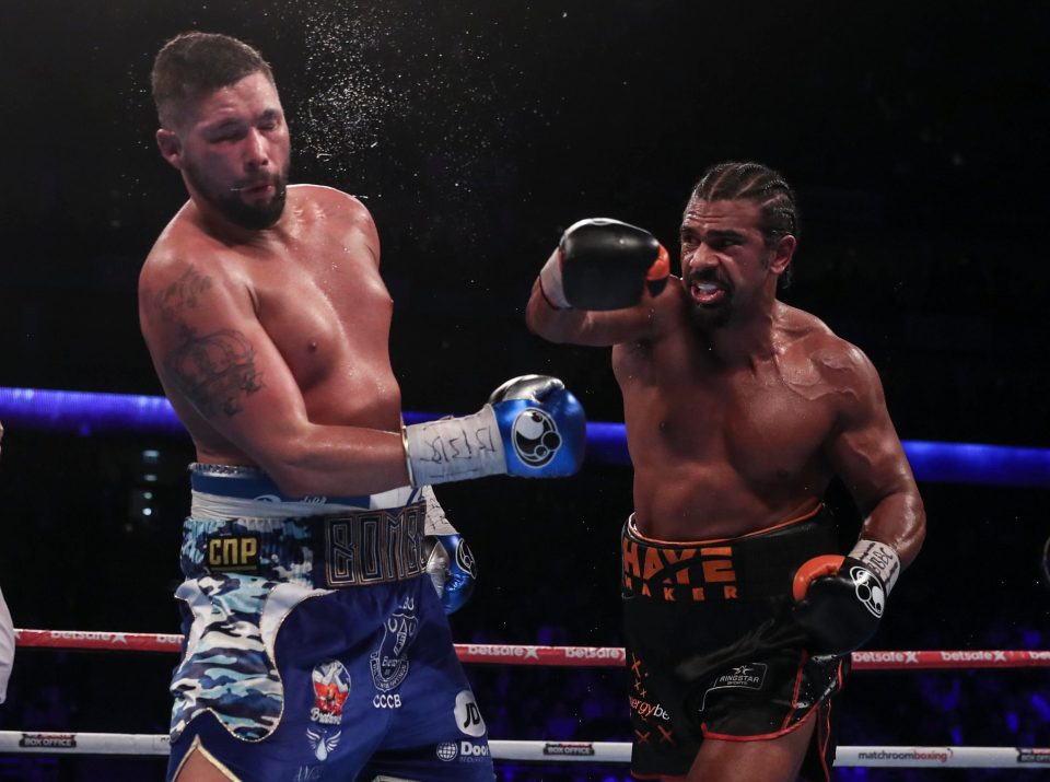  Haye lands a blow on Bellew in their first fight at the O2 Arena