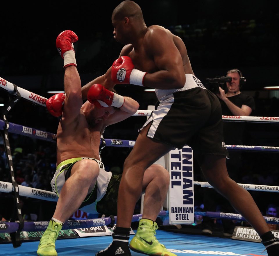  Daniel Dubois, pictured here KOing David Howe, can also KO Anthony Joshua, according to his promoter Frank Warren