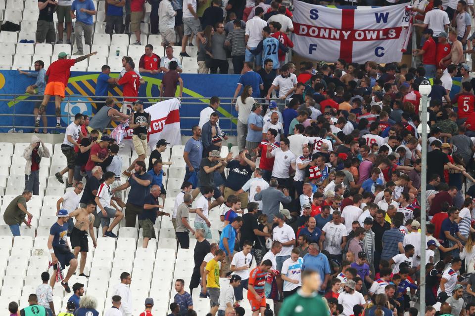  Russian fans went on the rampage in Marseille both inside and outside of the stadium in Euro 2016 – attacking England fans and leaving several seriously injured