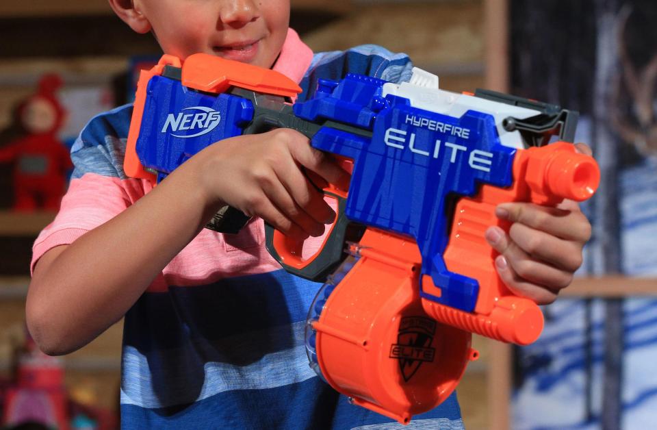  The dad-of three is calling on the toy's maker to improve awareness on the dangers of these Nerf guns when not wearing eye protection (file image)