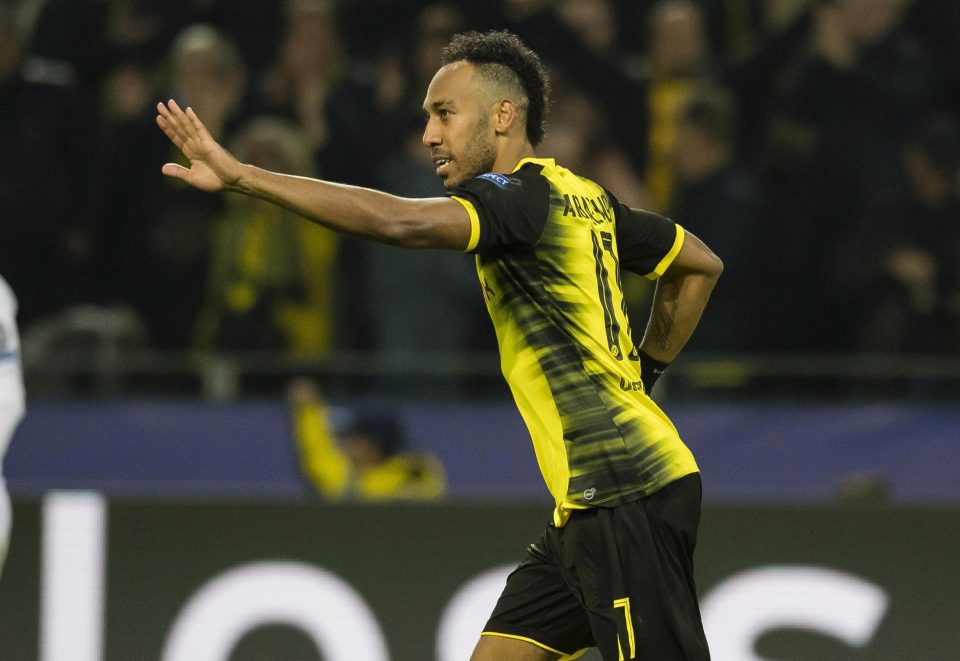  Aubameyang celebrates a goal against Real Madrid in the Champions League