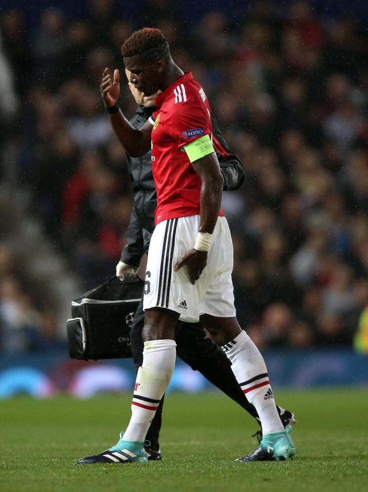 Paul Pogba limped off with a hamstring injury during Manchester United's 3-0 win over Basel in the Champions League