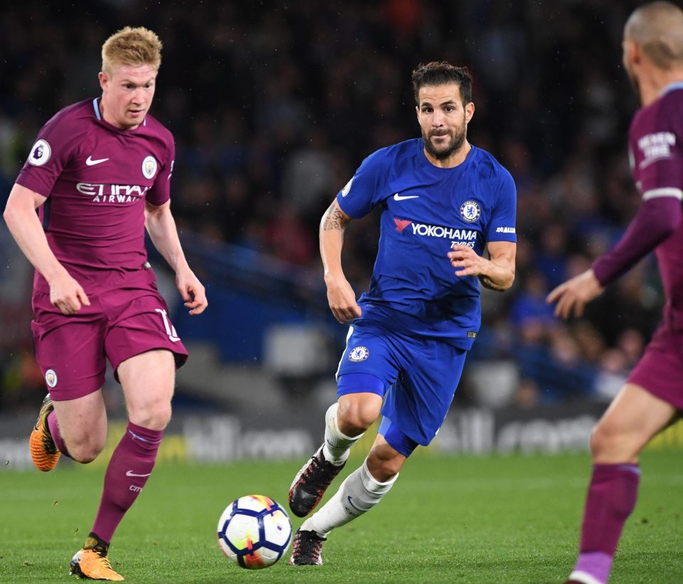  Cesc Fabregas on the trail of City match-winner Kevin de Bruyne in Saturday's 1-0 loss