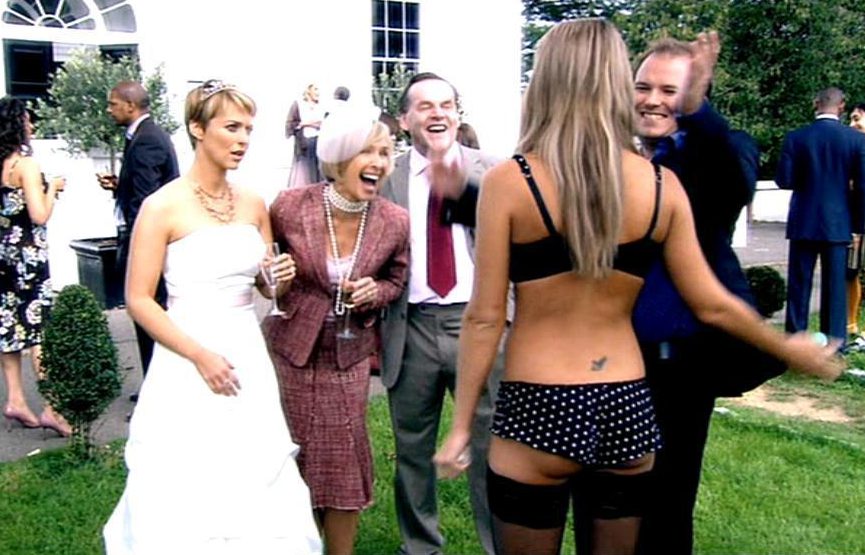  The character cracks a joke that only the bride finds unfunny