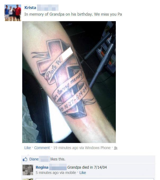  A woman accidentally had the wrong date etched on her arm in memory of her grandfather