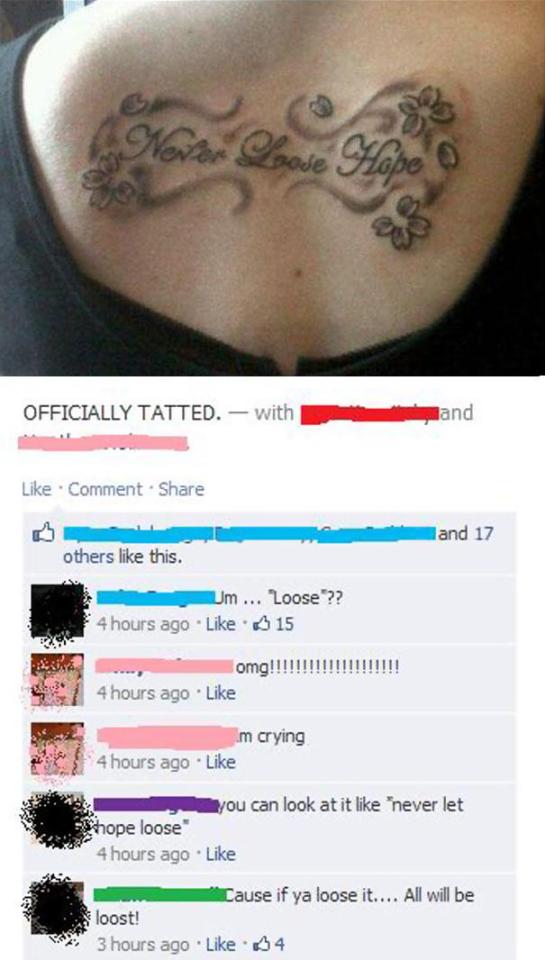  Let's hope this body art fan doesn't 'lose' hope with her dodgy design