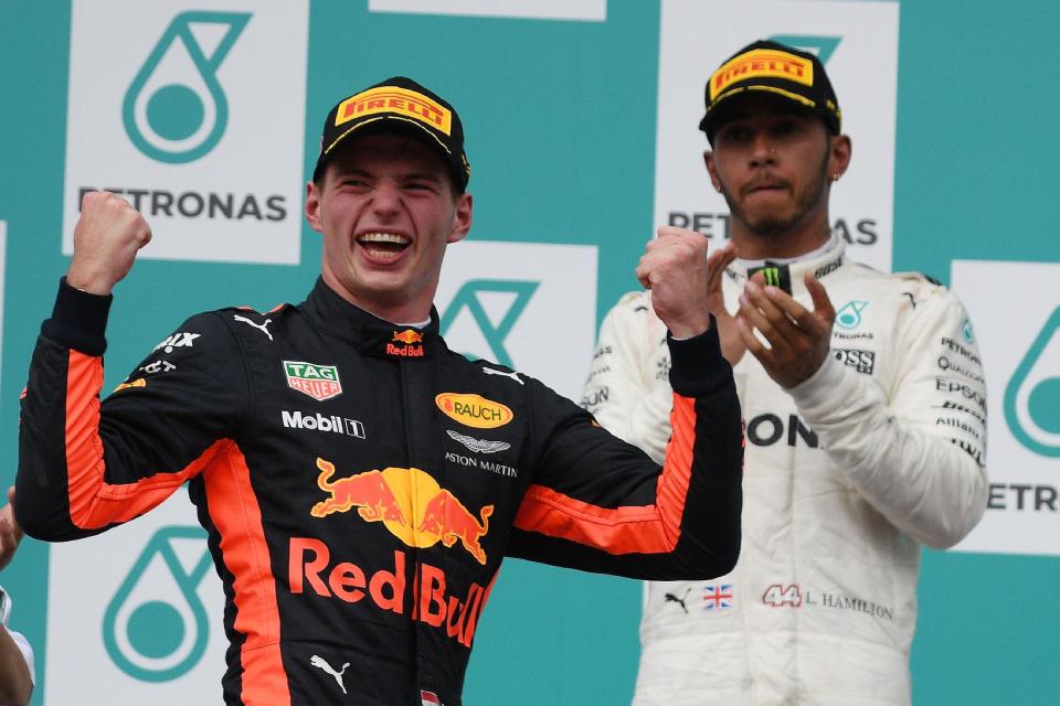  Max Verstappen celebrates winning the Malaysian Grand Prix