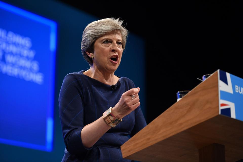  Theresa May speaking at the Tory party conference