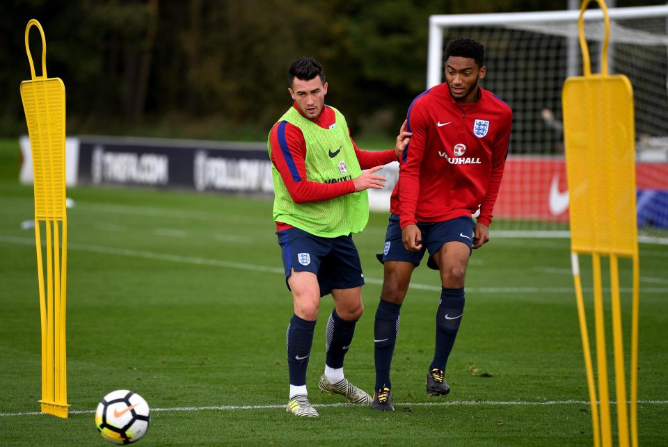  Harrison with Joe Gomez at England training on Wednesday